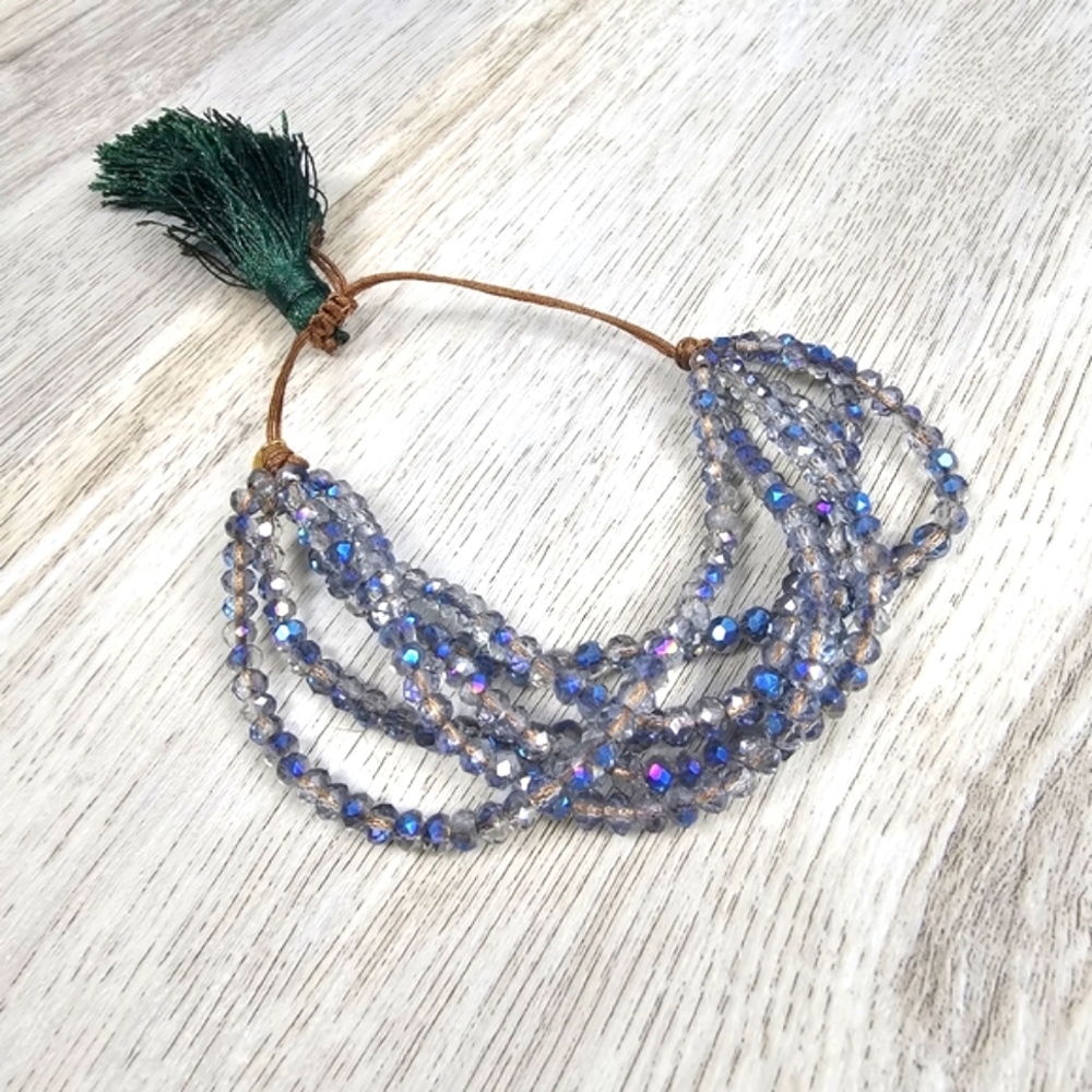 Boho Beaded Layer Tassel Bracelet Aqua